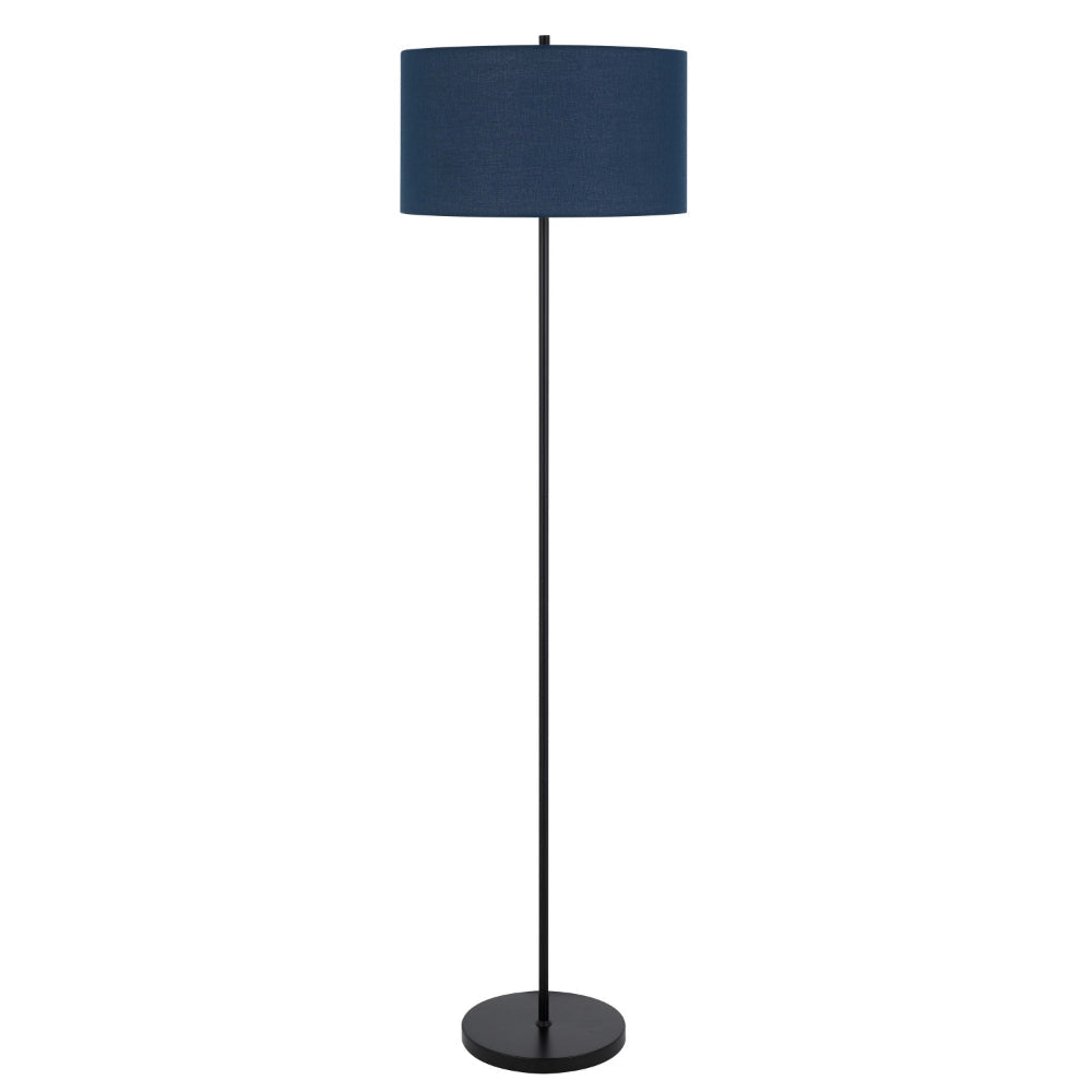 Sie 59 Inch Floor Lamp, Navy Blue Linen Shade, Round Base, Black Metal Pole By Casagear Home