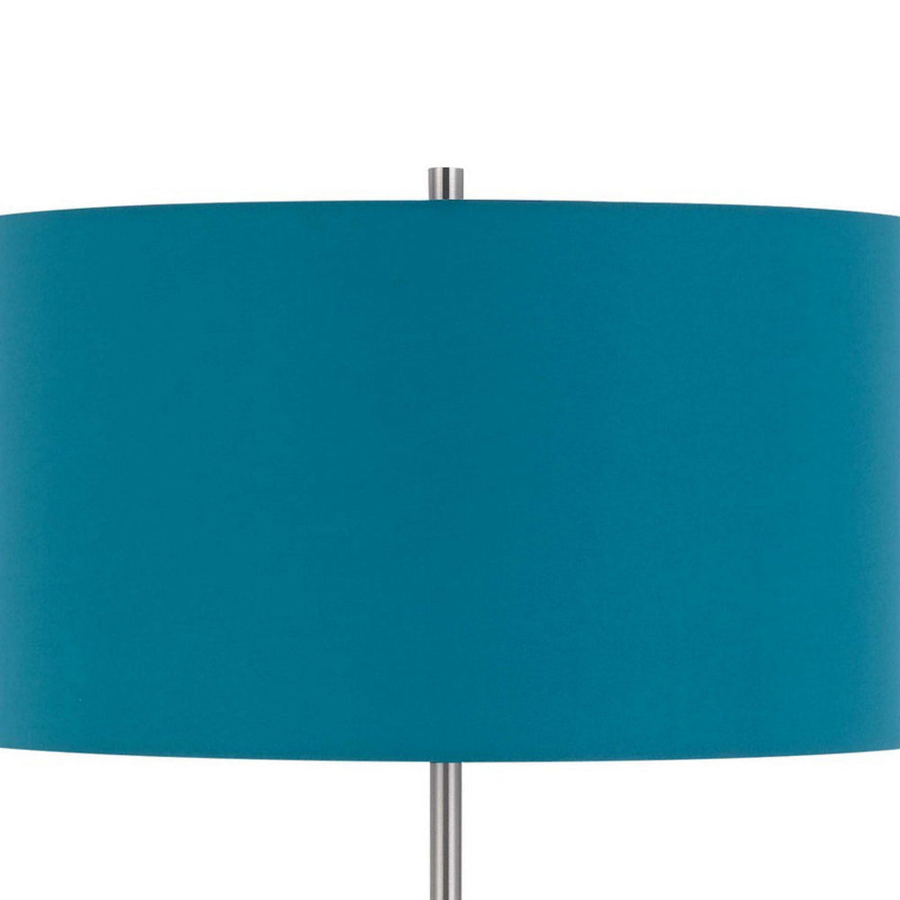 Sie 59 Inch Floor Lamp Aqua Blue Linen Shade Round Base Silver Metal By Casagear Home BM313634