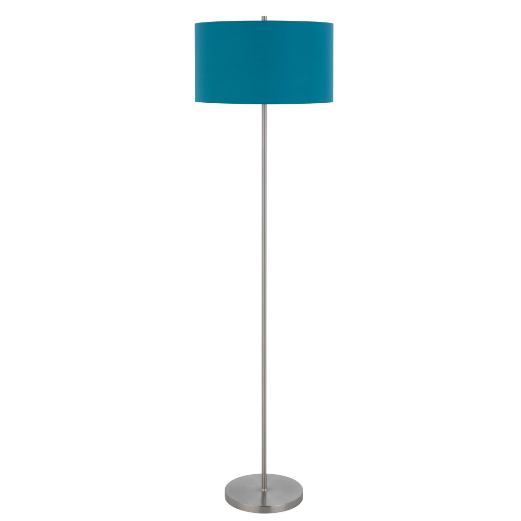 Sie 59 Inch Floor Lamp Aqua Blue Linen Shade Round Base Silver Metal By Casagear Home BM313634