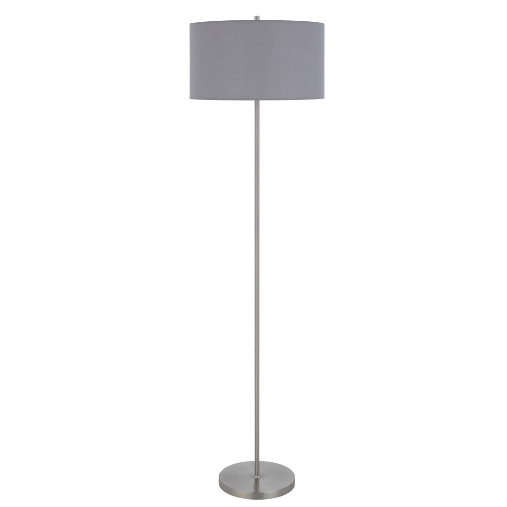 Sie 59 Inch Floor Lamp Gray Linen Shade Round Base Silver Metal Pole By Casagear Home BM313635