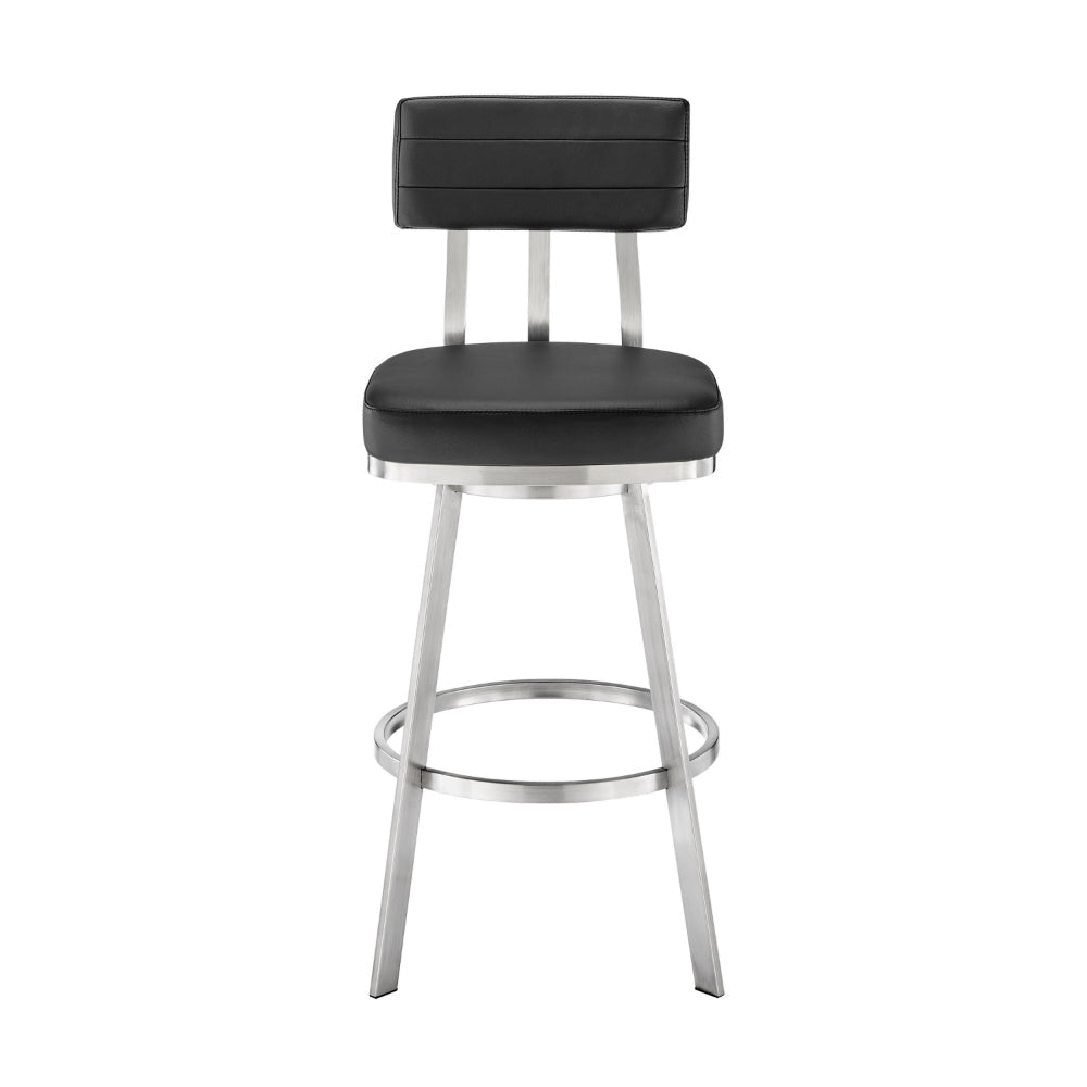 Poni 26 Inch Swivel Counter Stool Chair Cushioned Seat Black Faux Leather By Casagear Home BM313636