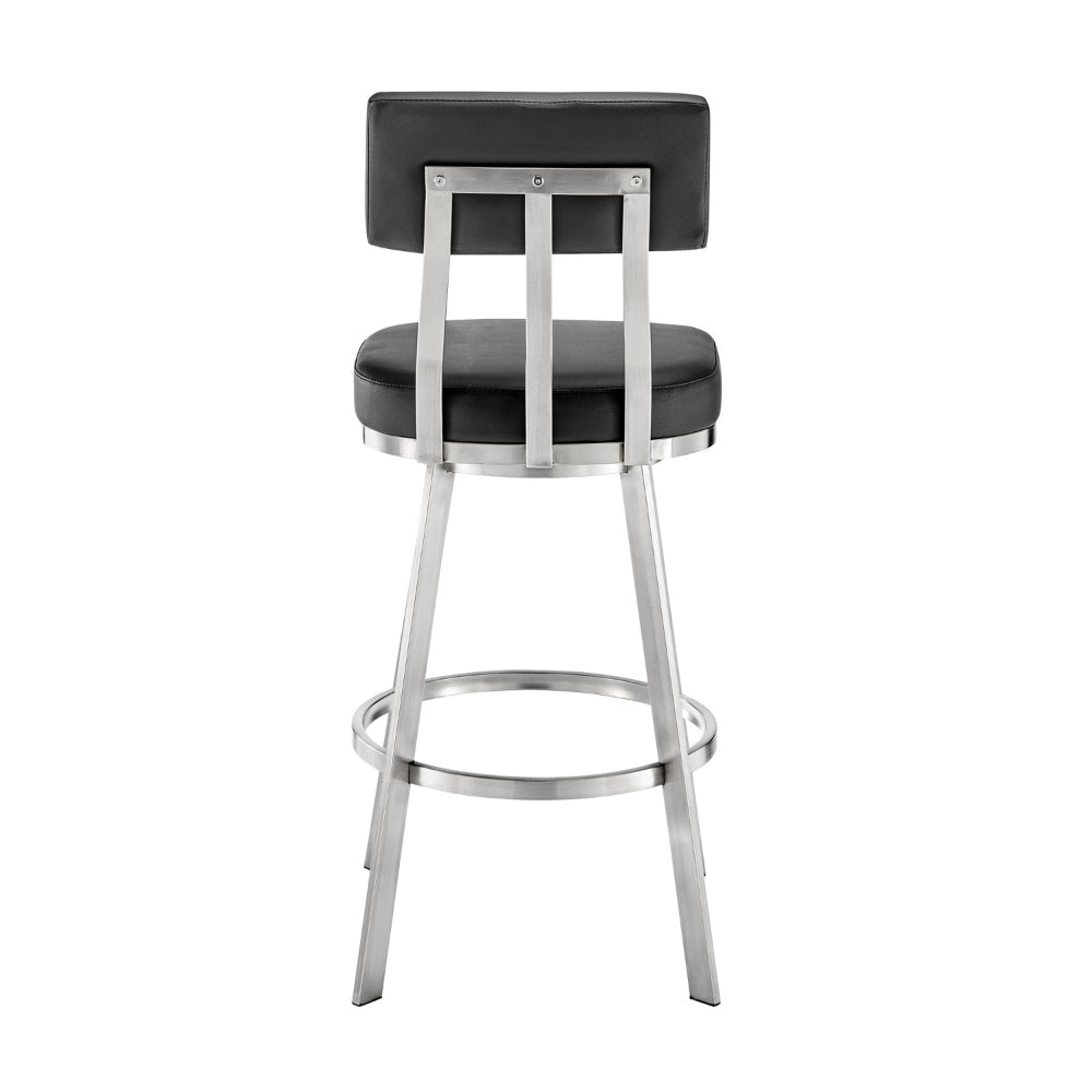 Poni 26 Inch Swivel Counter Stool Chair Cushioned Seat Black Faux Leather By Casagear Home BM313636