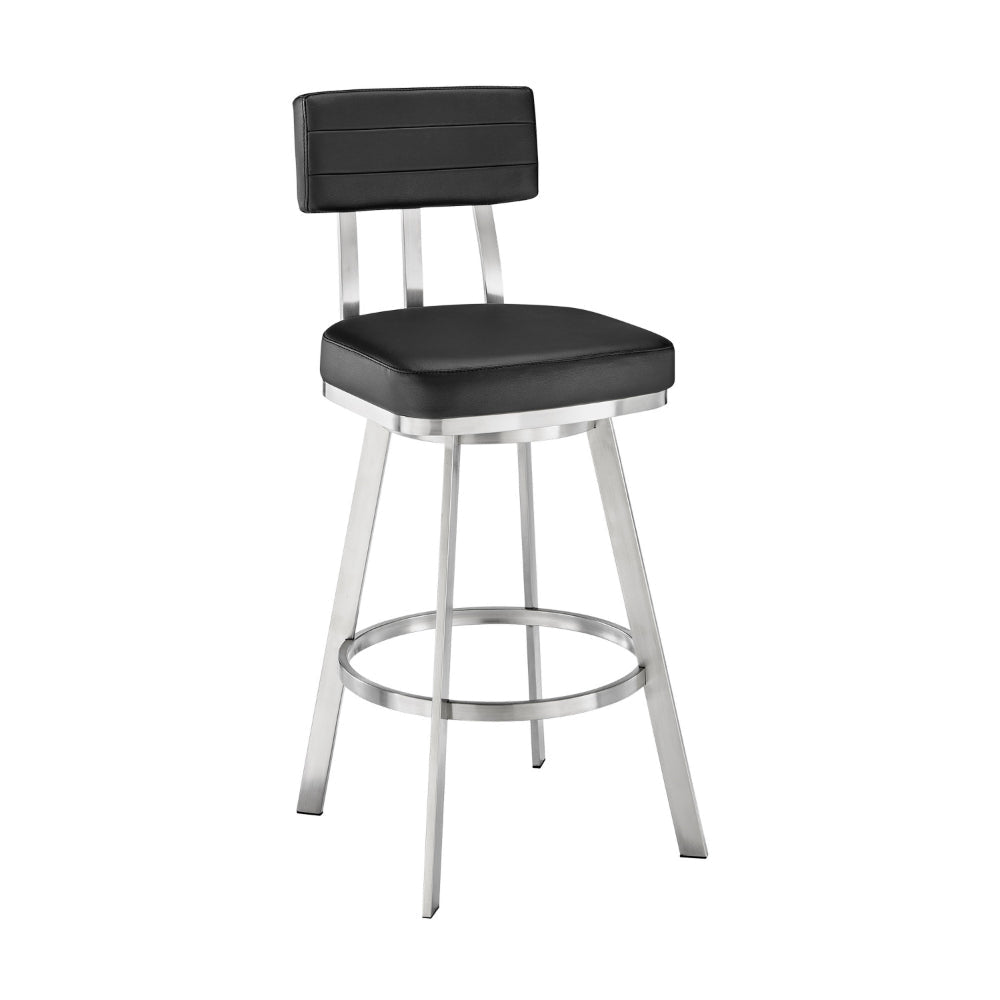 Poni 26 Inch Swivel Counter Stool Chair, Cushioned Seat, Black Faux Leather By Casagear Home