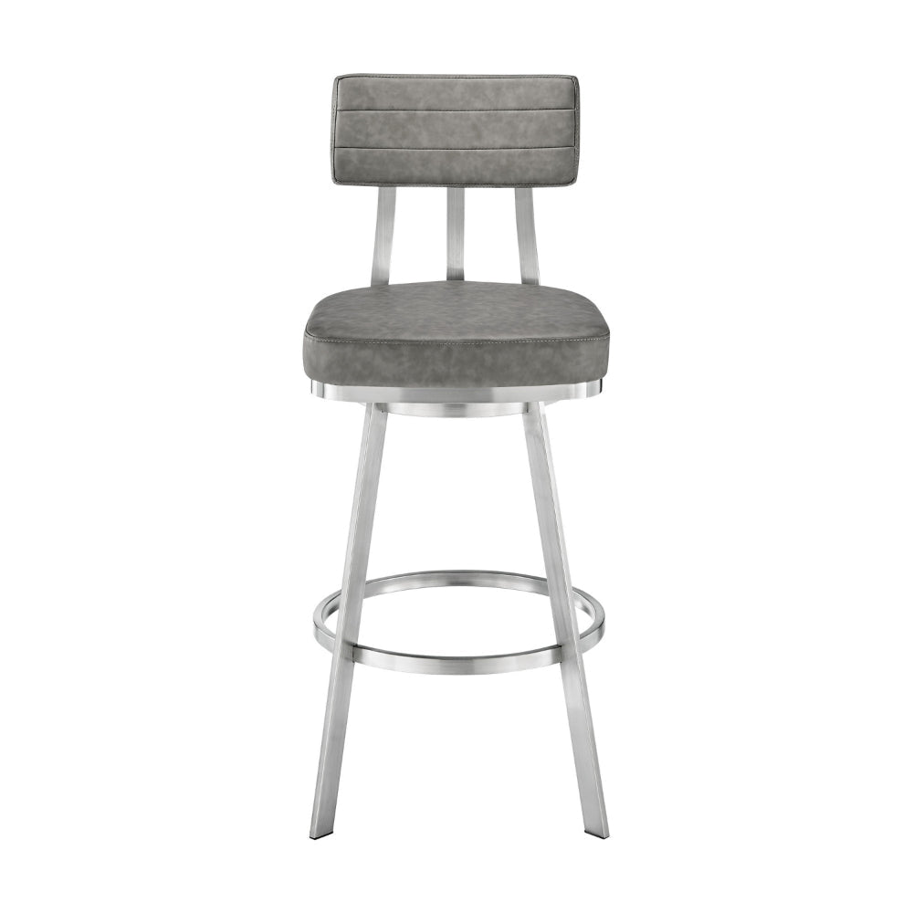 Poni 26 Inch Swivel Counter Stool Chair Cushioned Seat Gray Faux Leather By Casagear Home BM313637