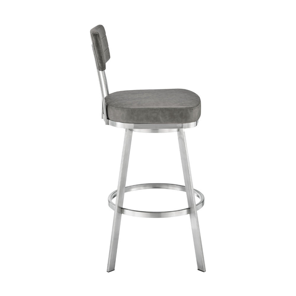 Poni 26 Inch Swivel Counter Stool Chair Cushioned Seat Gray Faux Leather By Casagear Home BM313637