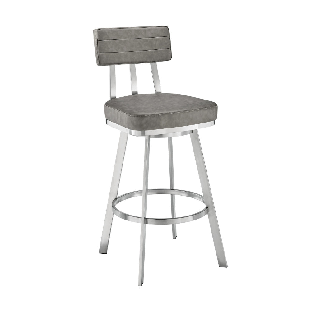 Poni 26 Inch Swivel Counter Stool Chair, Cushioned Seat, Gray Faux Leather By Casagear Home