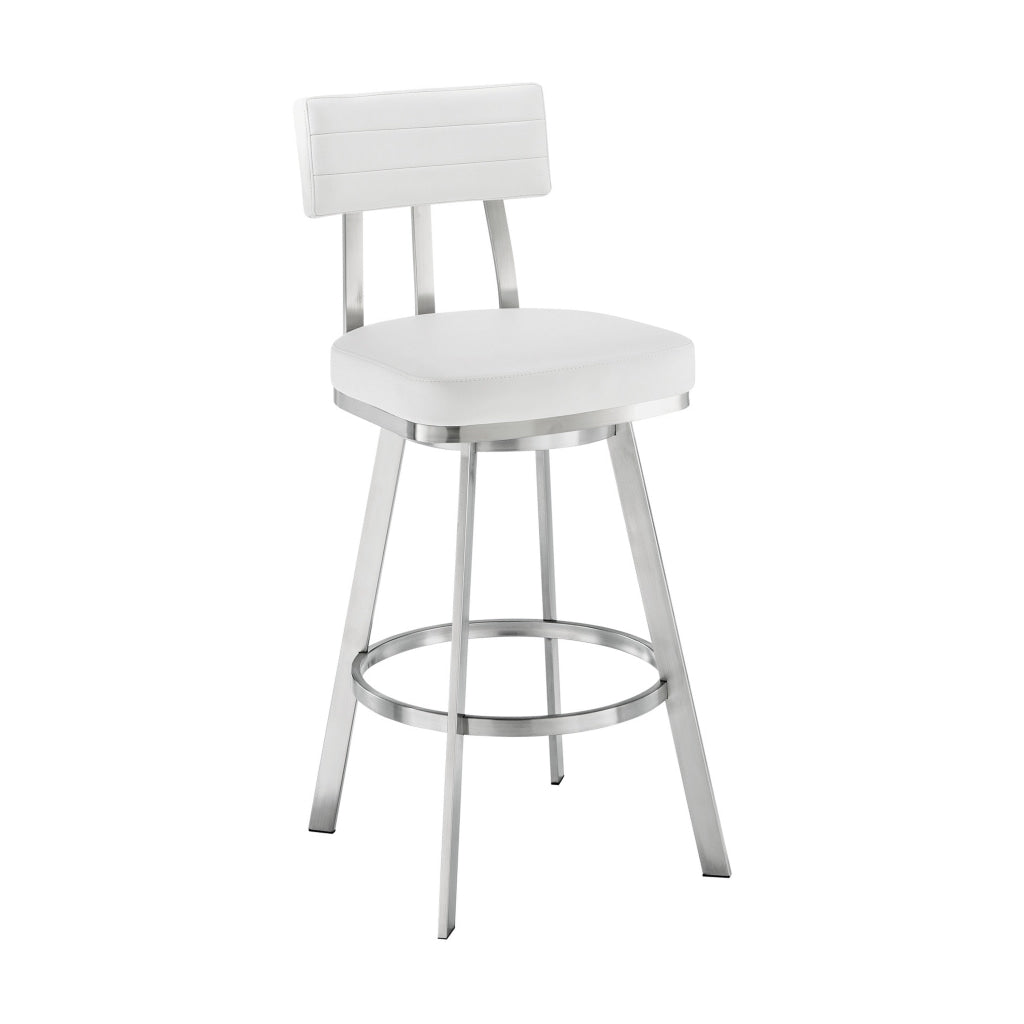 Poni 26 Inch Swivel Counter Stool Chair Cushioned Seat White Faux Leather By Casagear Home BM313638