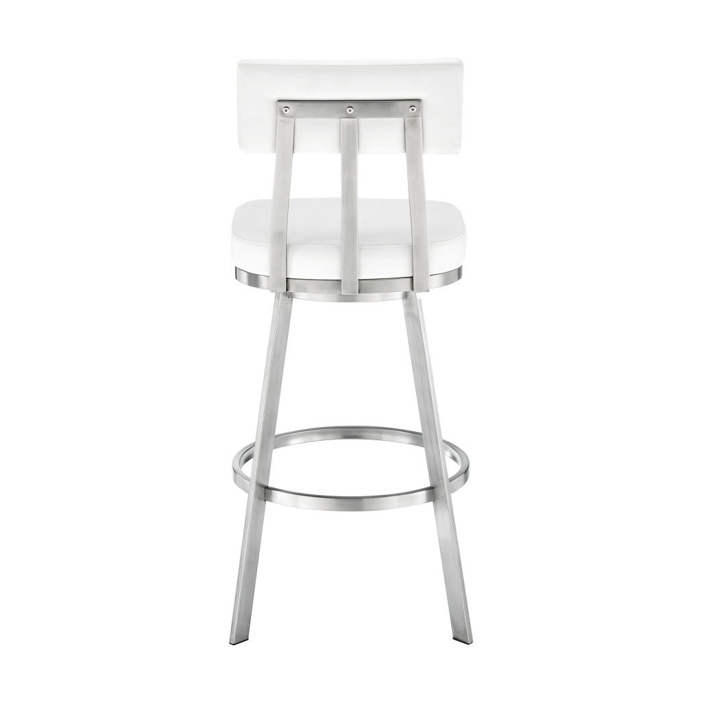 Poni 30 Inch Swivel Barstool Chair Cushioned Seating White Faux Leather By Casagear Home BM313641