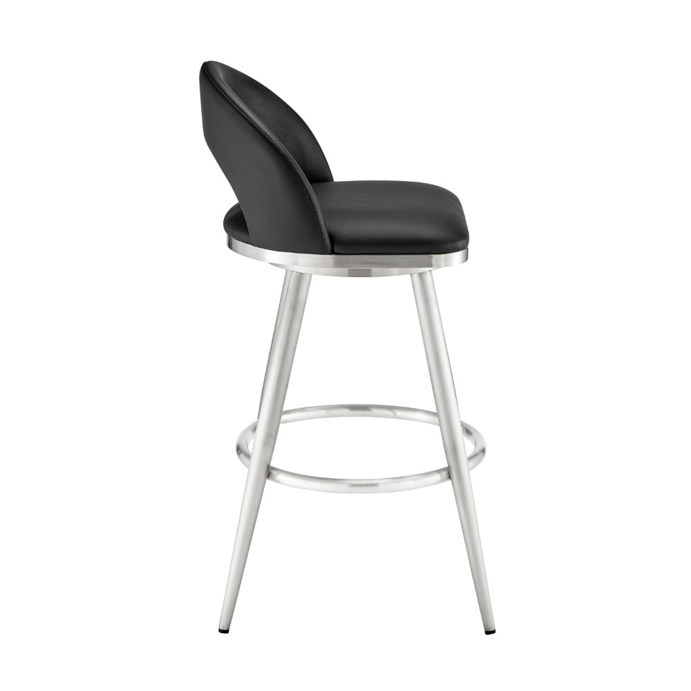 Visy 26 Inch Swivel Counter Stool Chair Round Back Black Faux Leather By Casagear Home BM313642