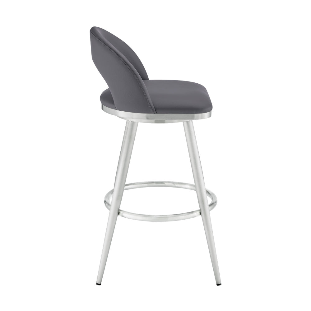 Visy 26 Inch Swivel Counter Stool Chair Round Back Gray Faux Leather By Casagear Home BM313643