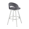 Visy 26 Inch Swivel Counter Stool Chair Round Back Gray Faux Leather By Casagear Home BM313643