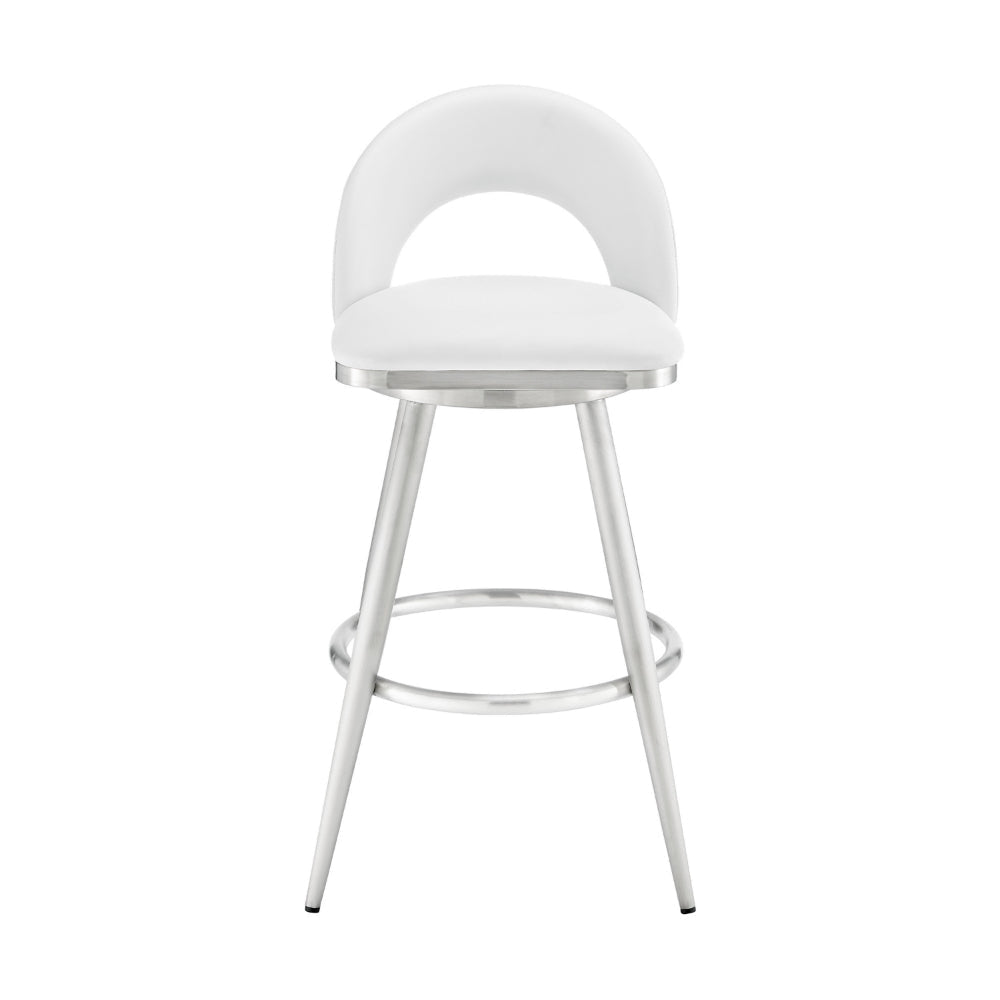 Visy 26 Inch Swivel Counter Stool Chair Round Back White Faux Leather By Casagear Home BM313644