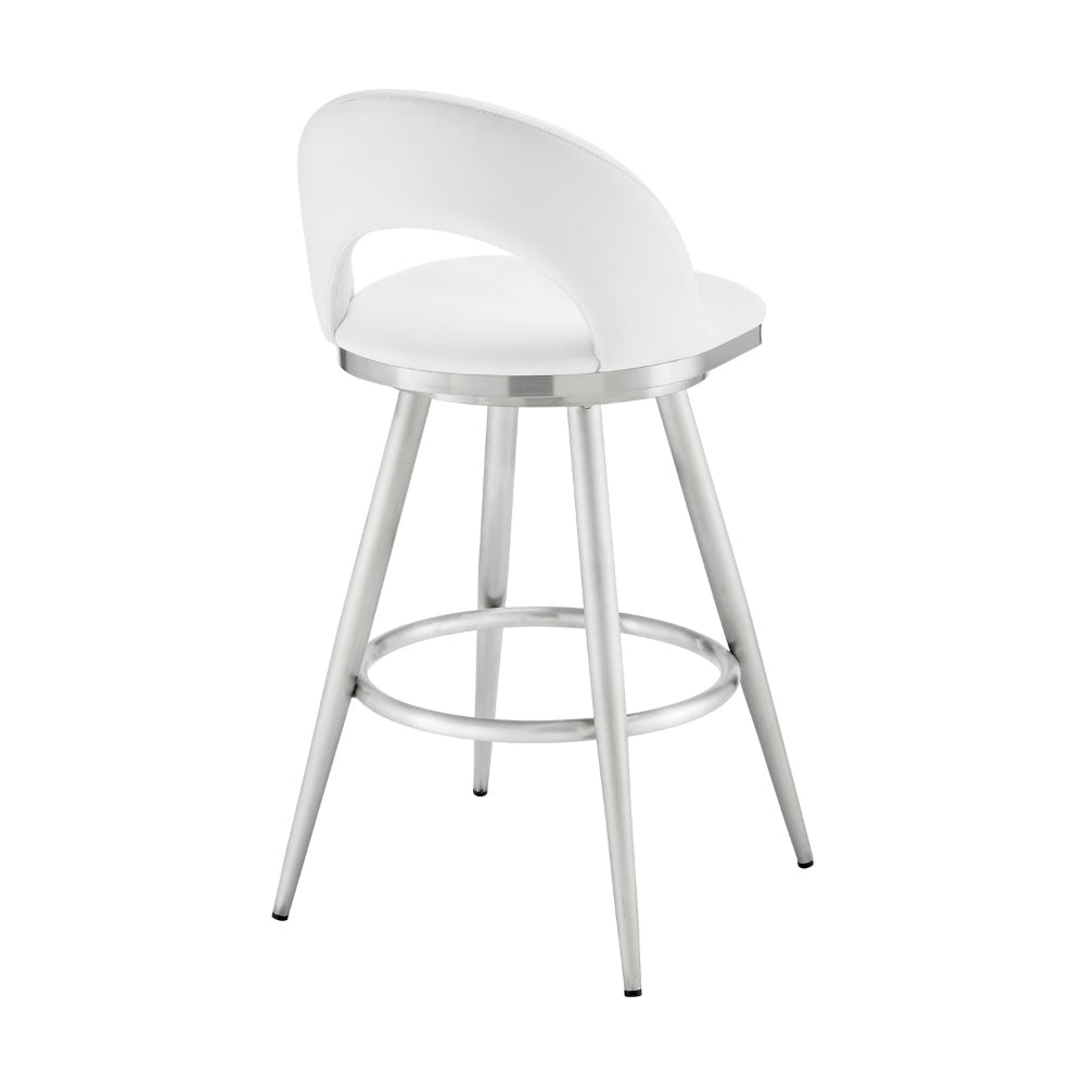 Visy 26 Inch Swivel Counter Stool Chair Round Back White Faux Leather By Casagear Home BM313644