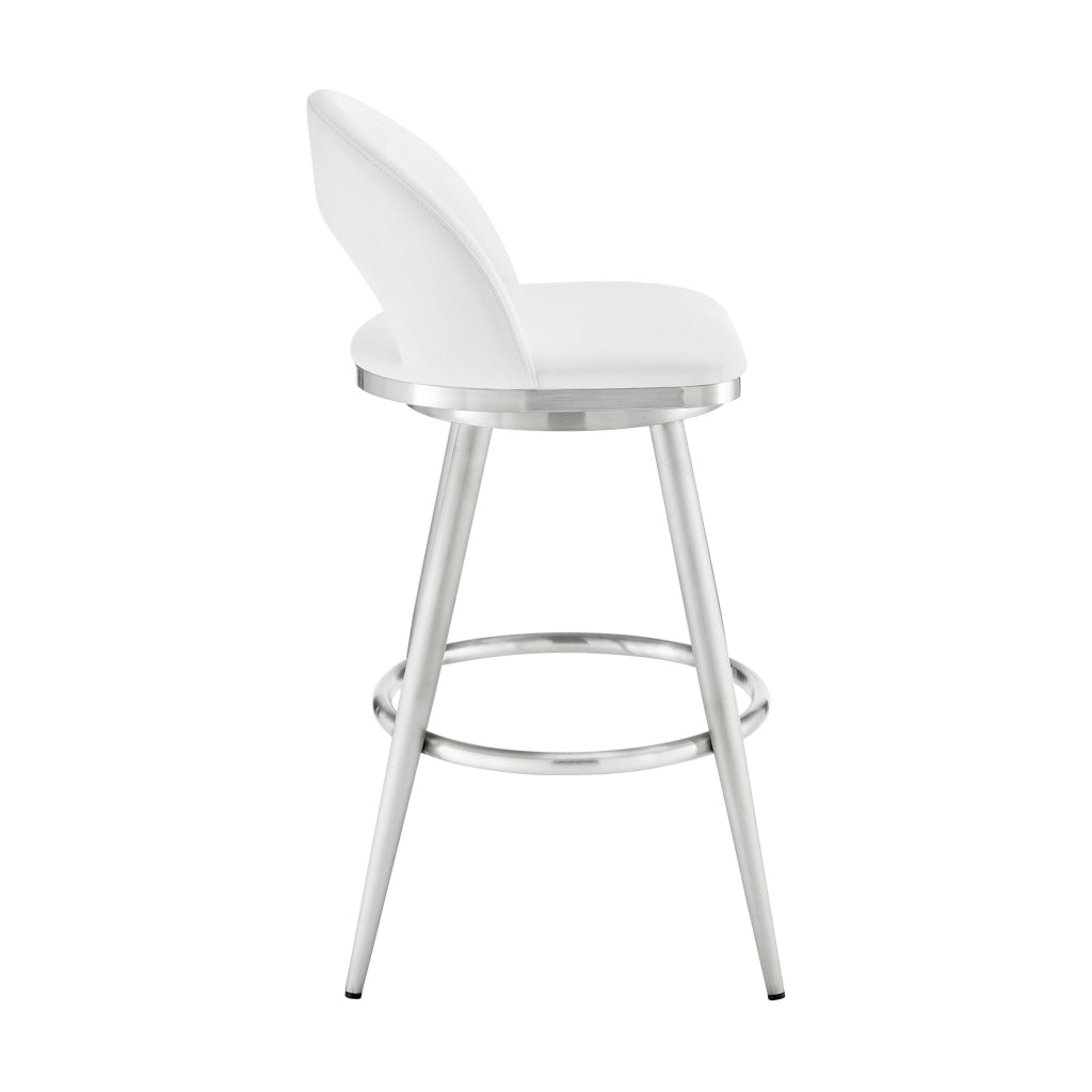 Visy 30 Inch Swivel Barstool Chair Round Open Back White Faux Leather By Casagear Home BM313647