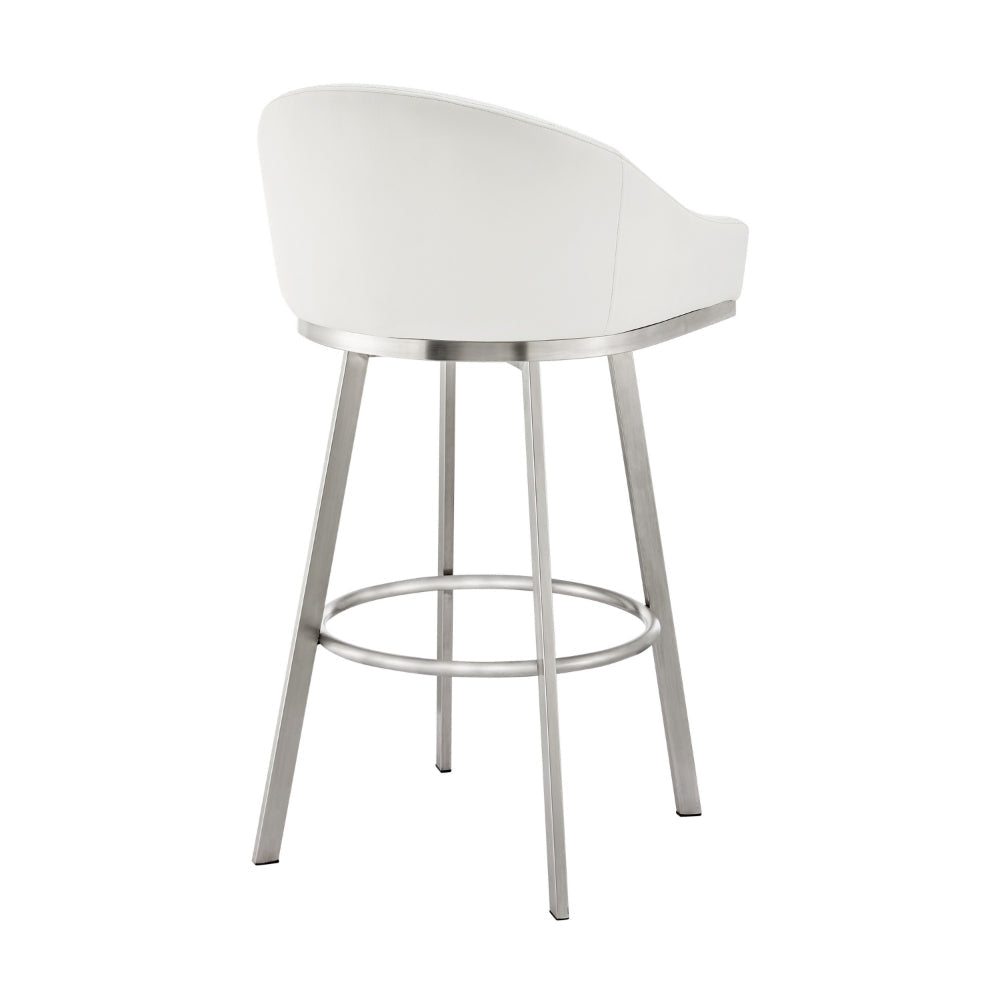 Dalza 30 Inch Swivel Barstool Chair Open Back Soft White Faux Leather By Casagear Home BM313648