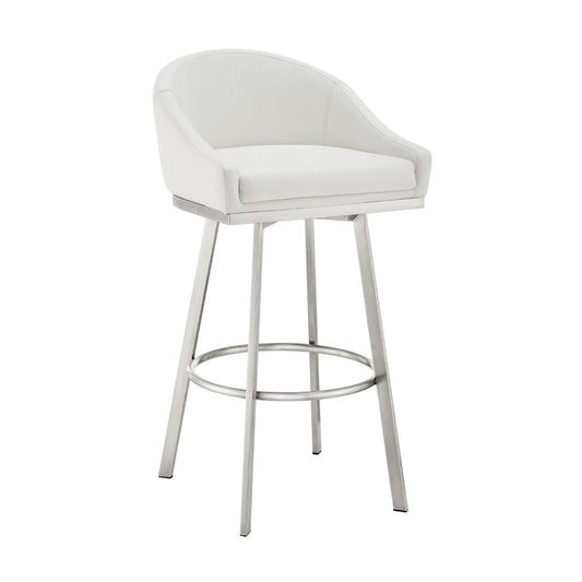 Dalza 30 Inch Swivel Barstool Chair, Open Back, Soft White Faux Leather By Casagear Home