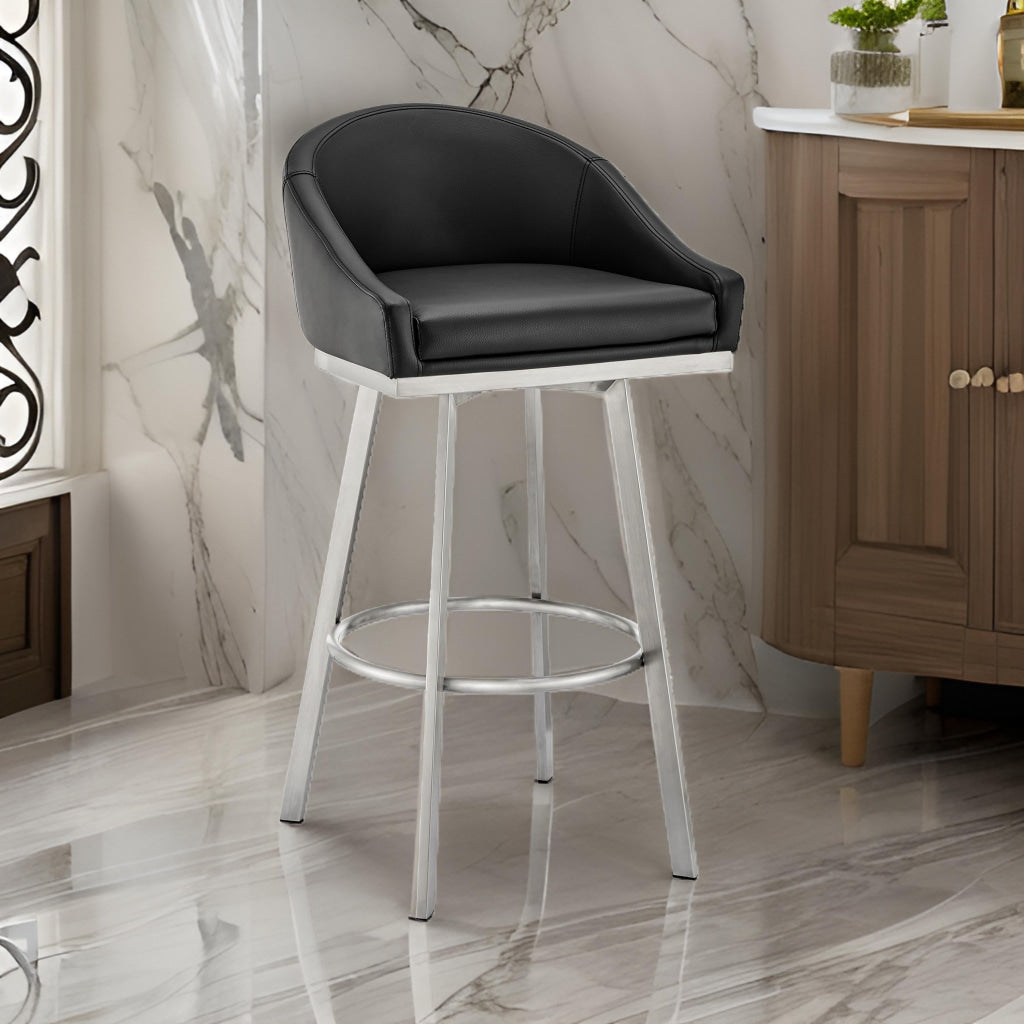 Dalza 30 Inch Swivel Barstool Chair Open Back Soft Black Faux Leather By Casagear Home BM313649