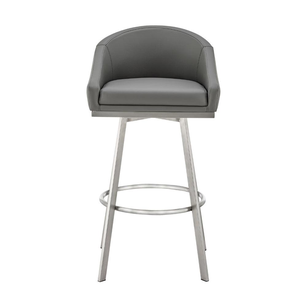 Dalza 30 Inch Swivel Barstool Chair Cushioned Open Back Gray Faux Leather By Casagear Home BM313650