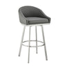 Dalza 30 Inch Swivel Barstool Chair, Cushioned Open Back, Gray Faux Leather By Casagear Home