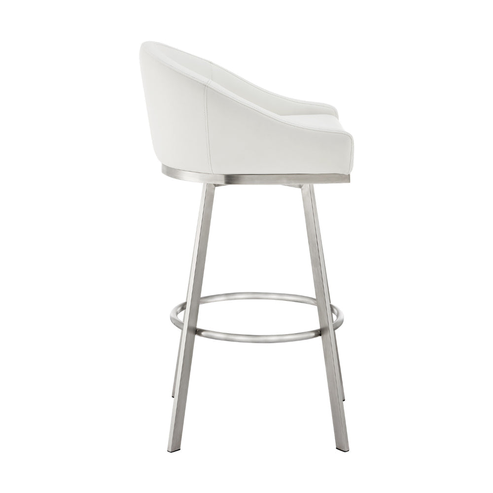 Dalza 26 Inch Swivel Counter Stool Chair Cushioned White Faux Leather By Casagear Home BM313651