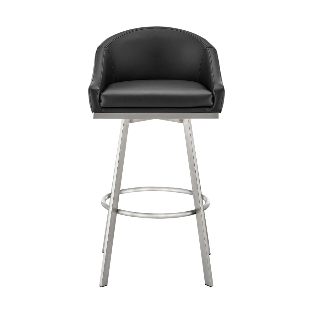 Dalza 26 Inch Swivel Counter Stool Chair Cushioned Black Faux Leather By Casagear Home BM313652