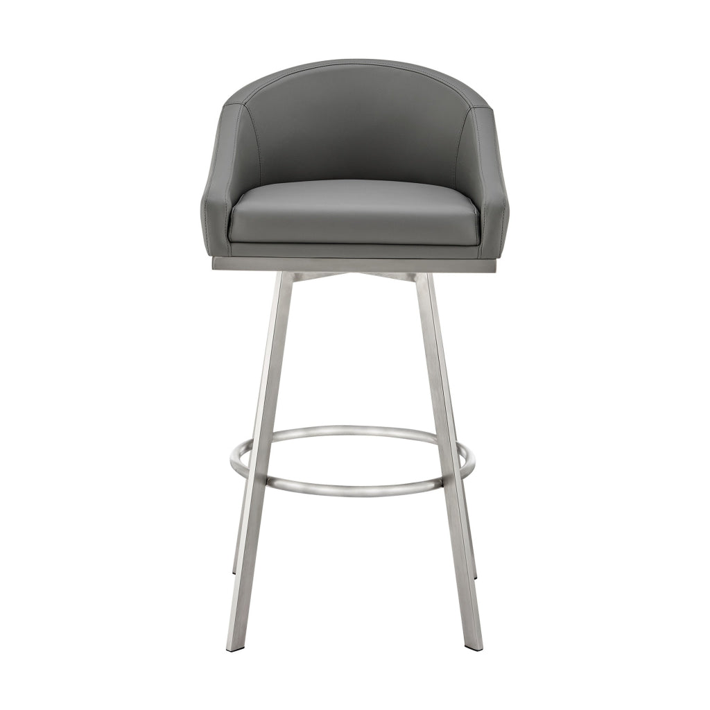 Dalza 26 Inch Swivel Counter Stool Chair Cushioned Back Gray Faux Leather By Casagear Home BM313653