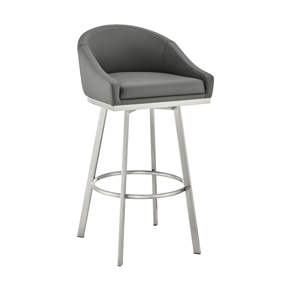 Dalza 26 Inch Swivel Counter Stool Chair, Cushioned Back, Gray Faux Leather By Casagear Home