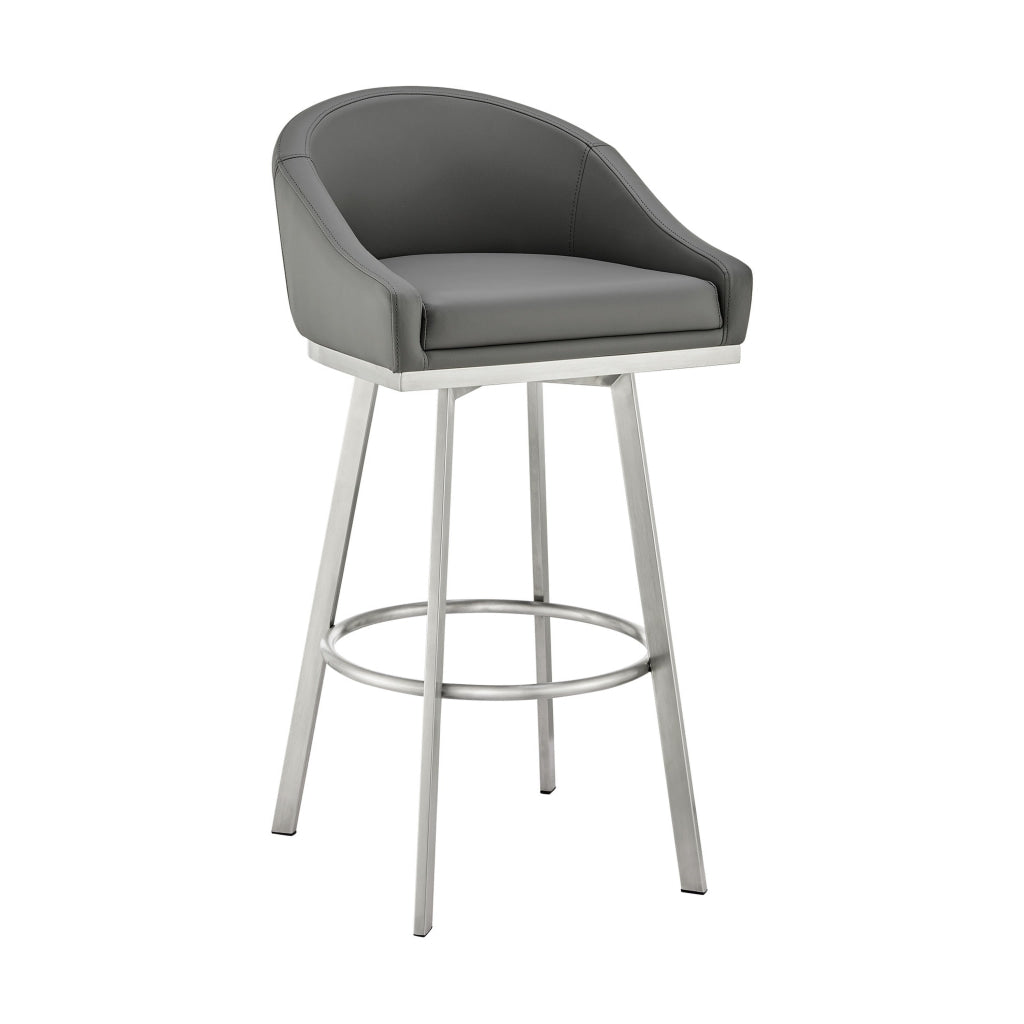 Dalza 26 Inch Swivel Counter Stool Chair Cushioned Back Gray Faux Leather By Casagear Home BM313653