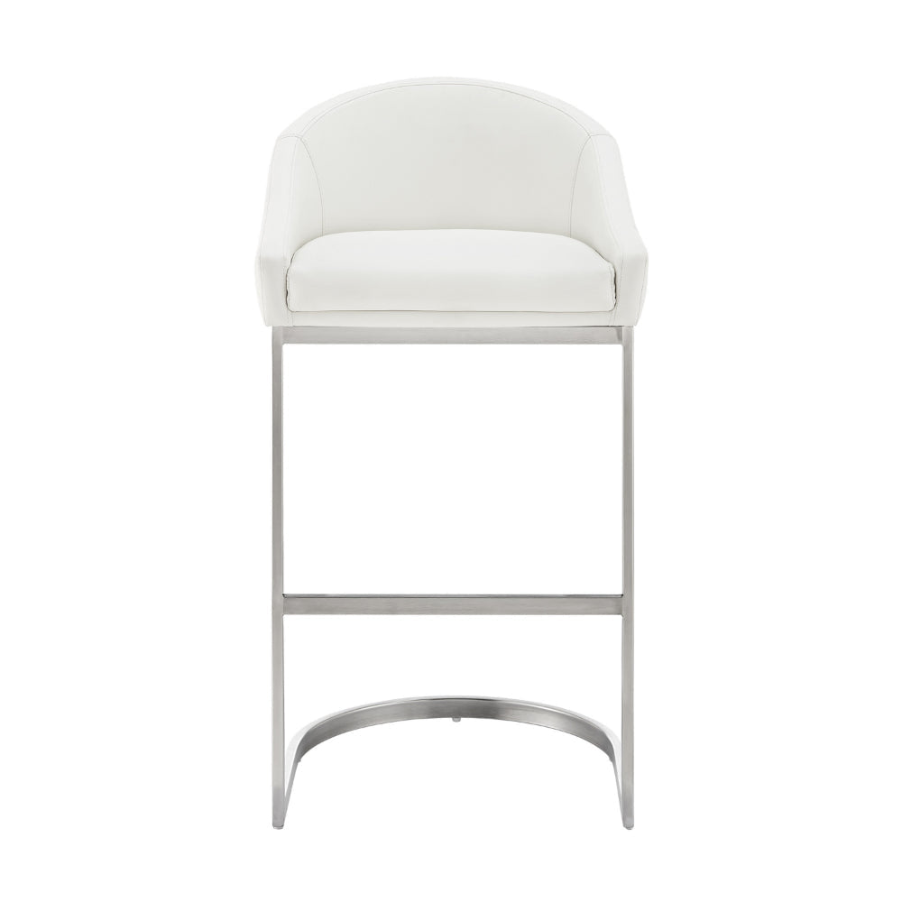 Holo 26 Inch Counter Stool Chair Metal Cantilever Base White Faux Leather By Casagear Home BM313654