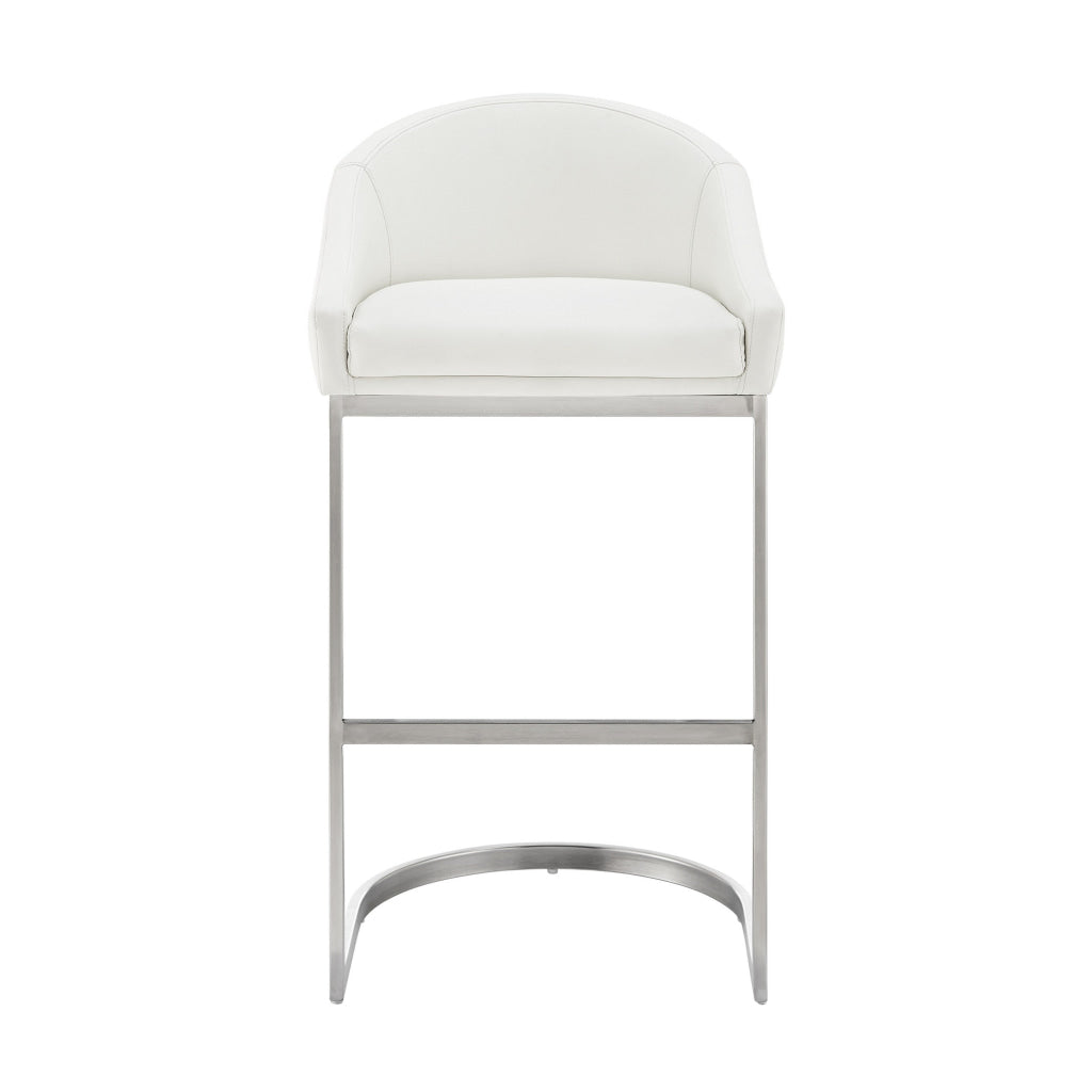 Holo 26 Inch Counter Stool Chair Metal Cantilever Base White Faux Leather By Casagear Home BM313654