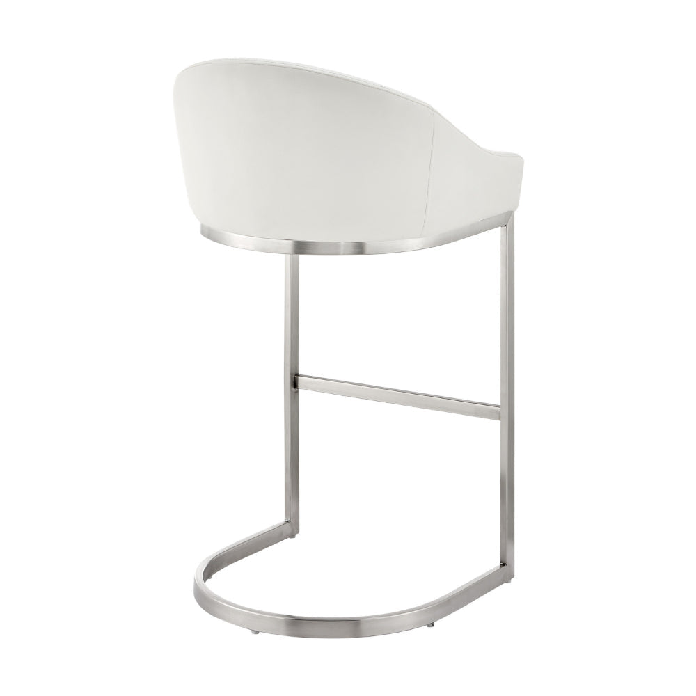 Holo 26 Inch Counter Stool Chair Metal Cantilever Base White Faux Leather By Casagear Home BM313654