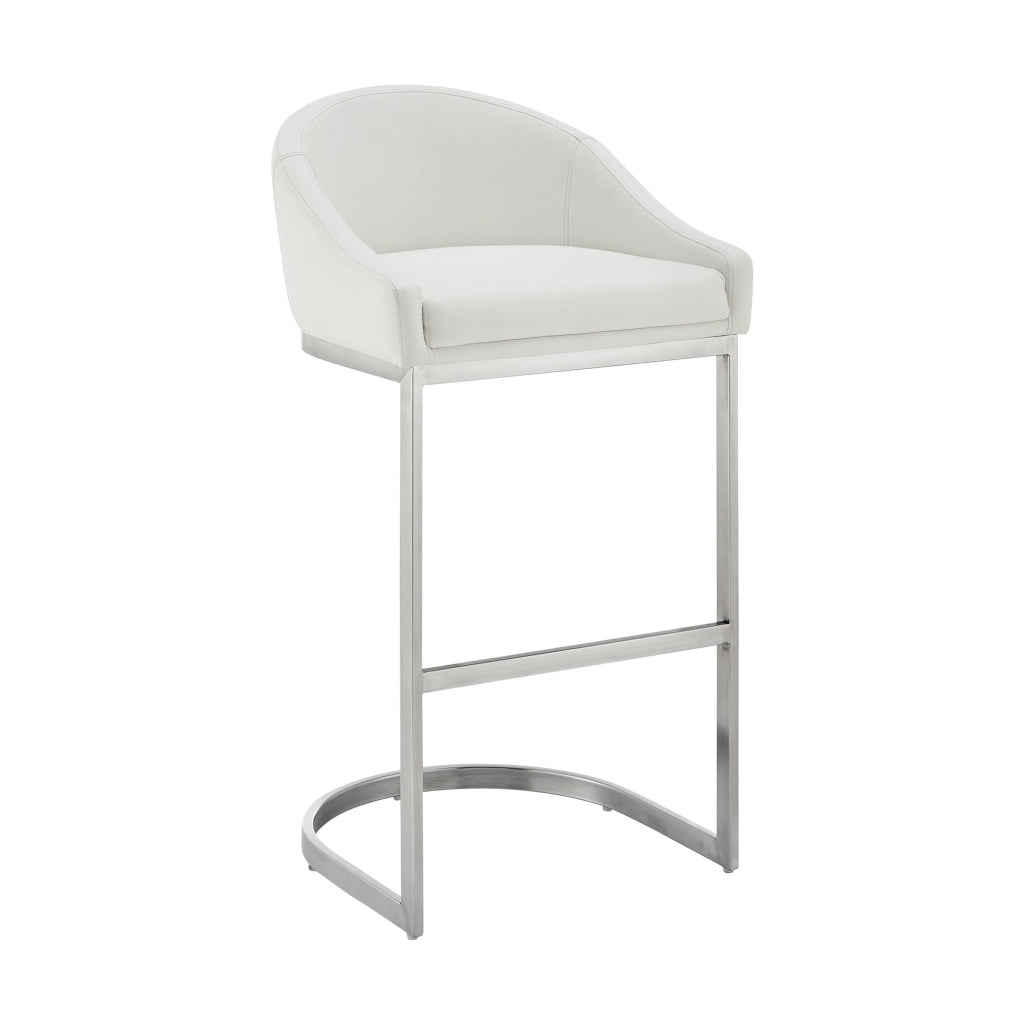 Holo 26 Inch Counter Stool Chair Metal Cantilever Base White Faux Leather By Casagear Home BM313654