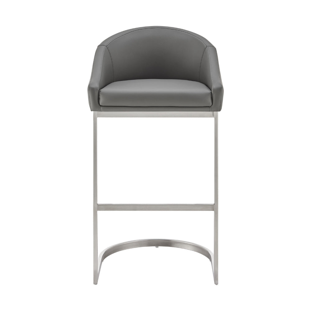 Holo 26 Inch Counter Stool Chair Metal Cantilever Base Gray Faux Leather By Casagear Home BM313655