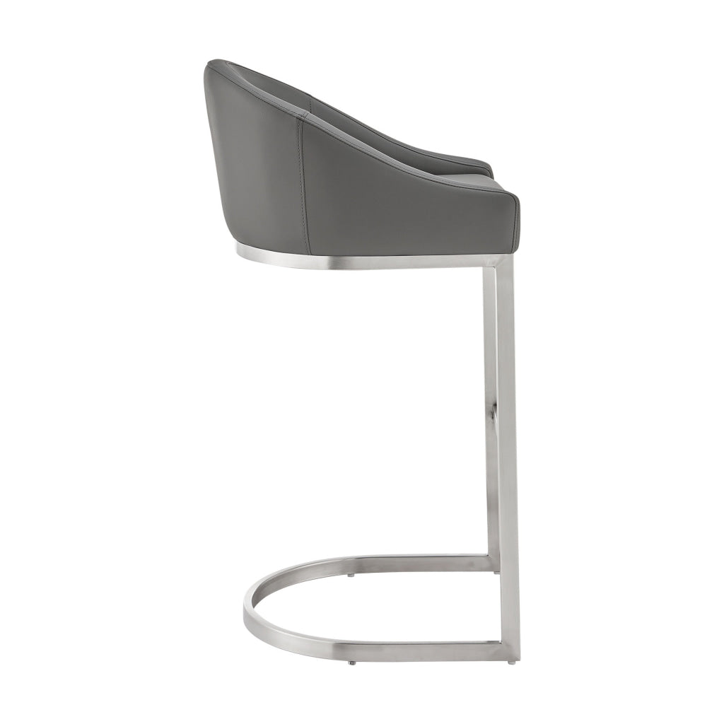 Holo 26 Inch Counter Stool Chair Metal Cantilever Base Gray Faux Leather By Casagear Home BM313655