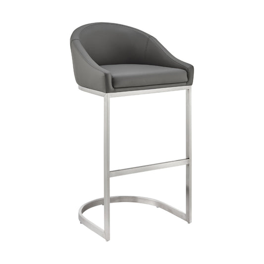 Holo 26 Inch Counter Stool Chair, Metal Cantilever Base, Gray Faux Leather By Casagear Home