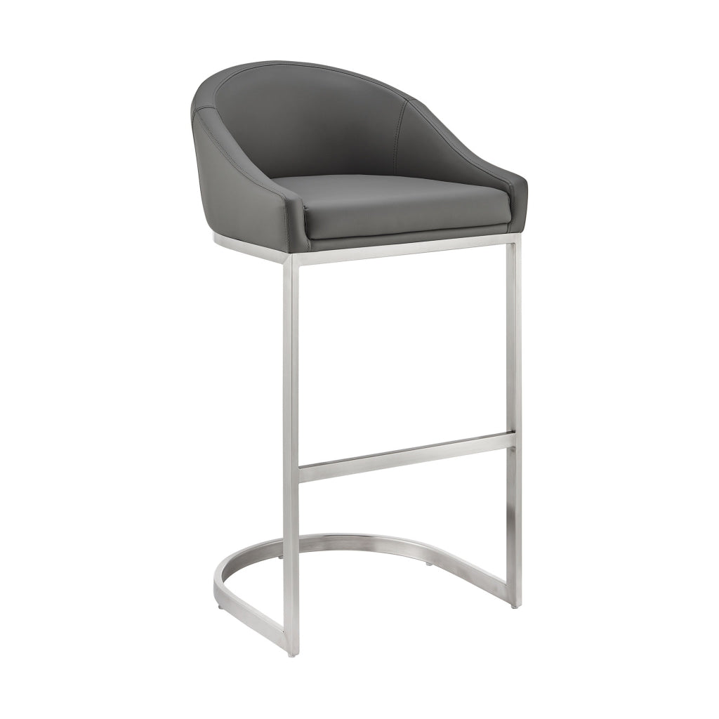 Holo 26 Inch Counter Stool Chair Metal Cantilever Base Gray Faux Leather By Casagear Home BM313655