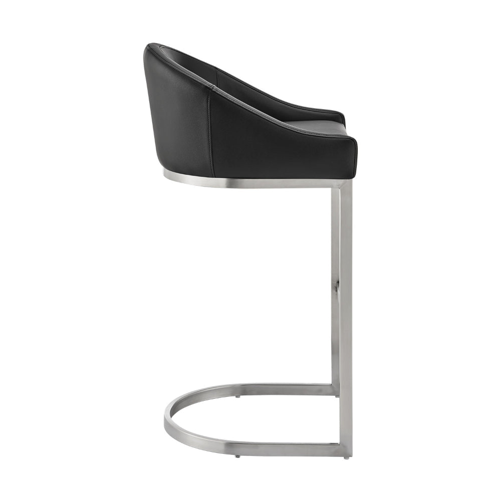 Holo 26 Inch Counter Stool Chair Metal Cantilever Base Black Faux Leather By Casagear Home BM313656