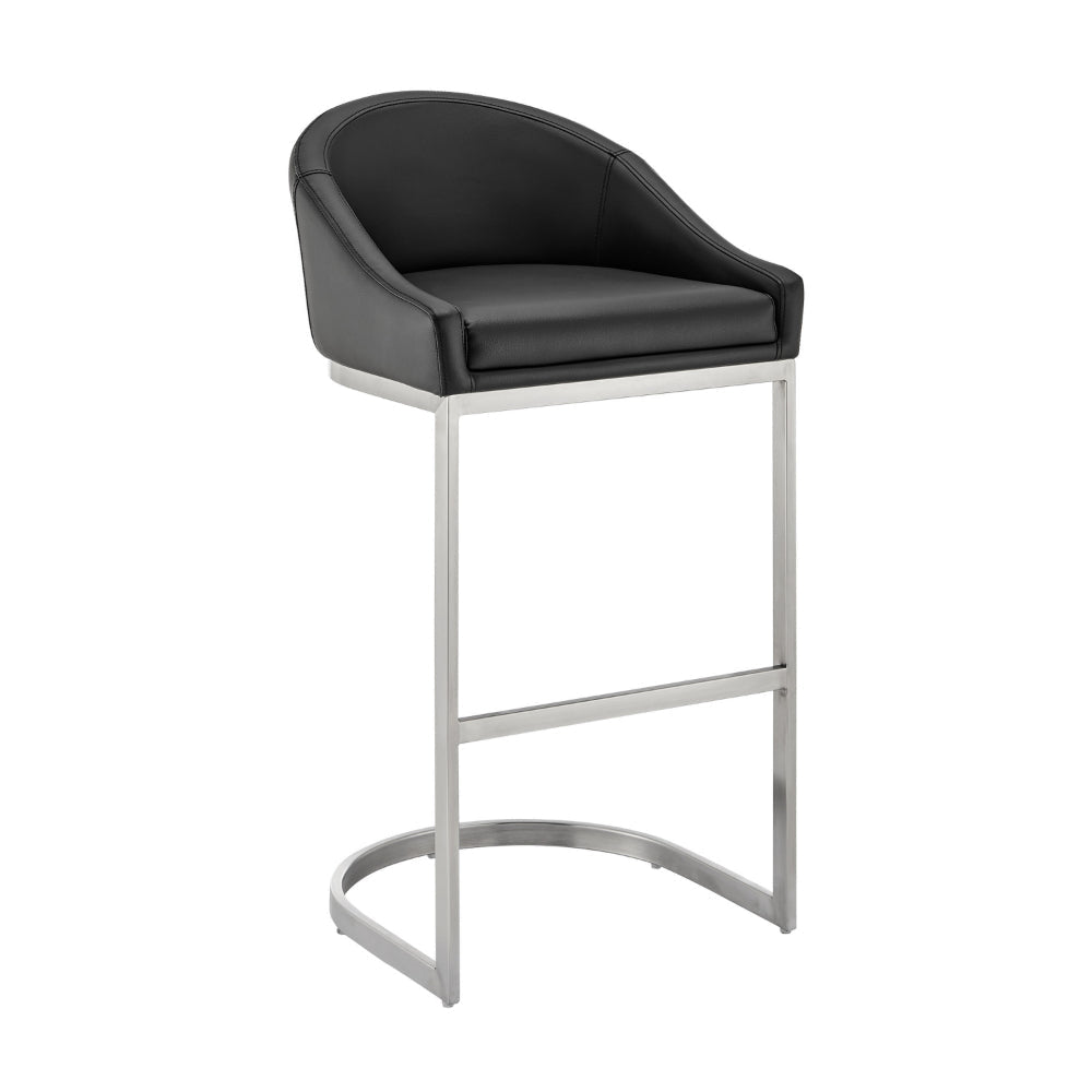 Holo 26 Inch Counter Stool Chair, Metal Cantilever Base, Black Faux Leather By Casagear Home