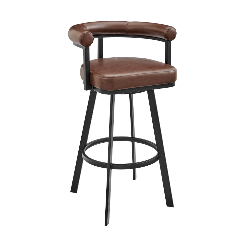 Weni 26 Inch Swivel Counter Stool Chair, Barrel Open Back, Black, Brown By Casagear Home