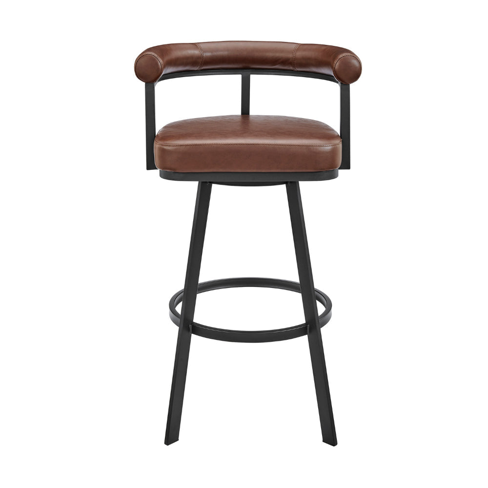 Weni 26 Inch Swivel Counter Stool Chair Barrel Open Back Black Brown By Casagear Home BM313657