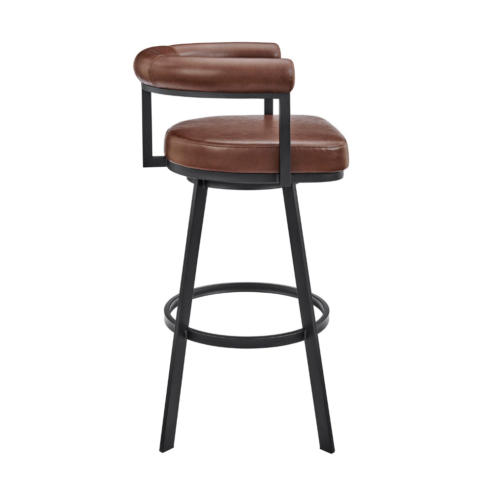 Weni 26 Inch Swivel Counter Stool Chair Barrel Open Back Black Brown By Casagear Home BM313657