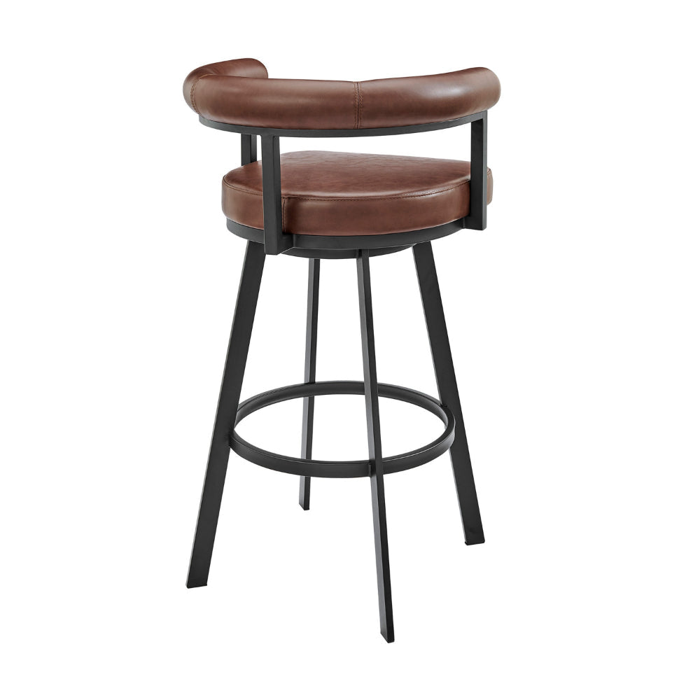 Weni 26 Inch Swivel Counter Stool Chair Barrel Open Back Black Brown By Casagear Home BM313657