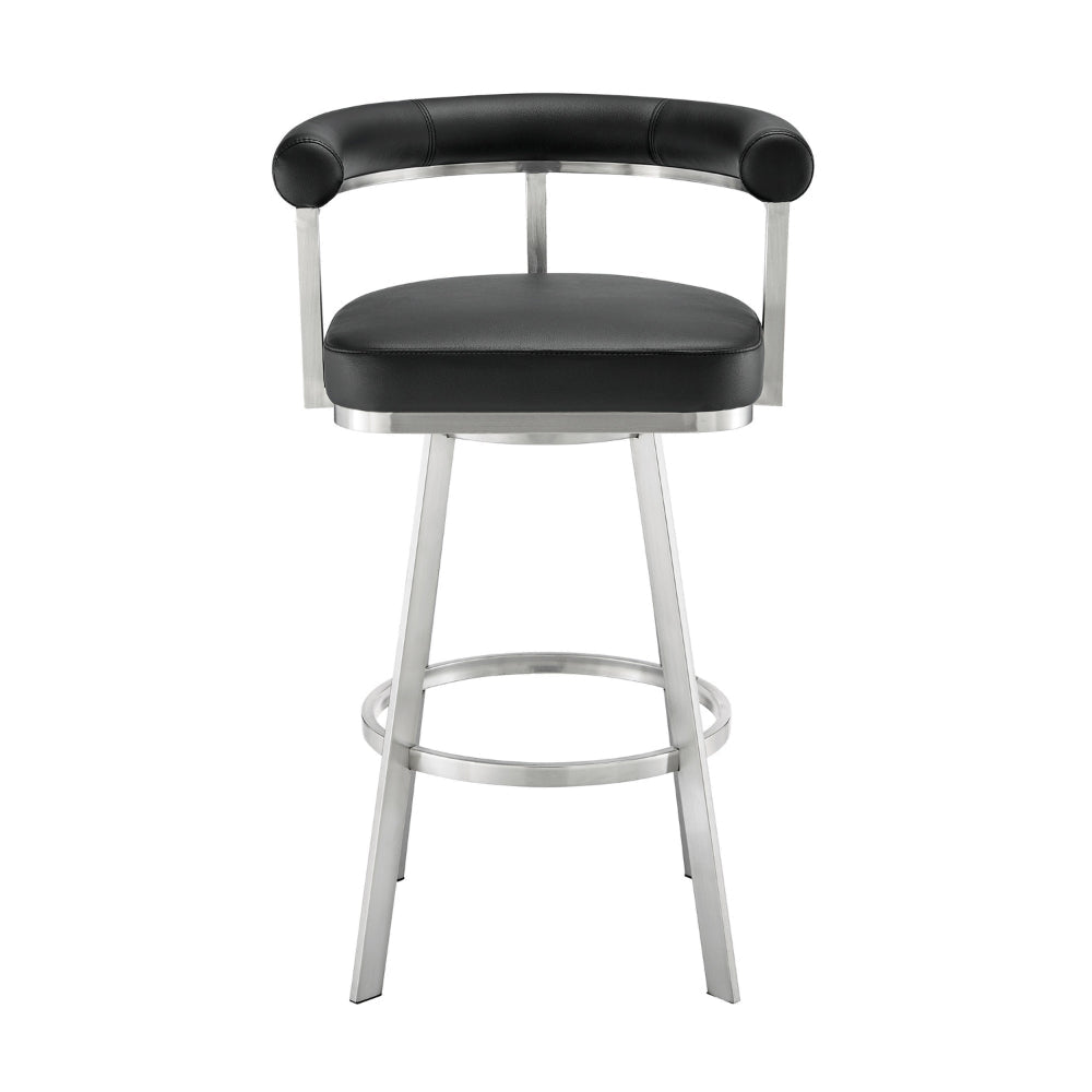 Weni 26 Inch Swivel Counter Stool Chair Barrel Open Back Chrome Black By Casagear Home BM313658