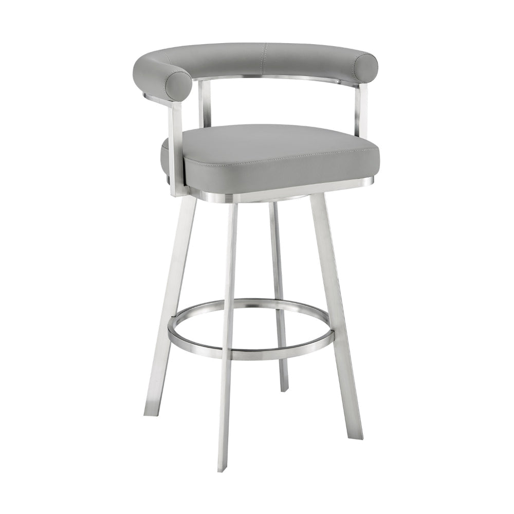 Weni 26 Inch Swivel Counter Stool, Barrel Open Back, Light Gray, Chrome By Casagear Home