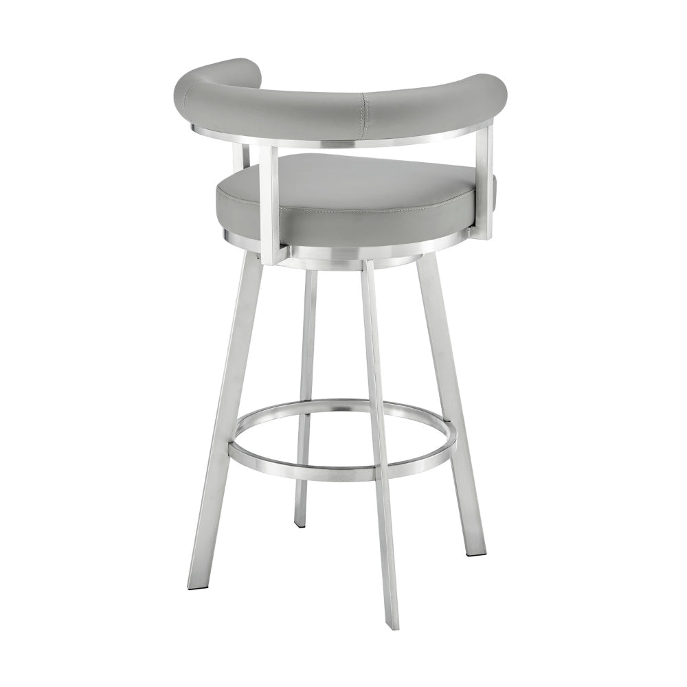 Weni 26 Inch Swivel Counter Stool Barrel Open Back Light Gray Chrome By Casagear Home BM313659