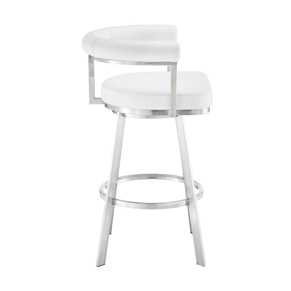 Weni 26 Inch Swivel Counter Stool Chair Barrel Open Back White Steel By Casagear Home BM313660