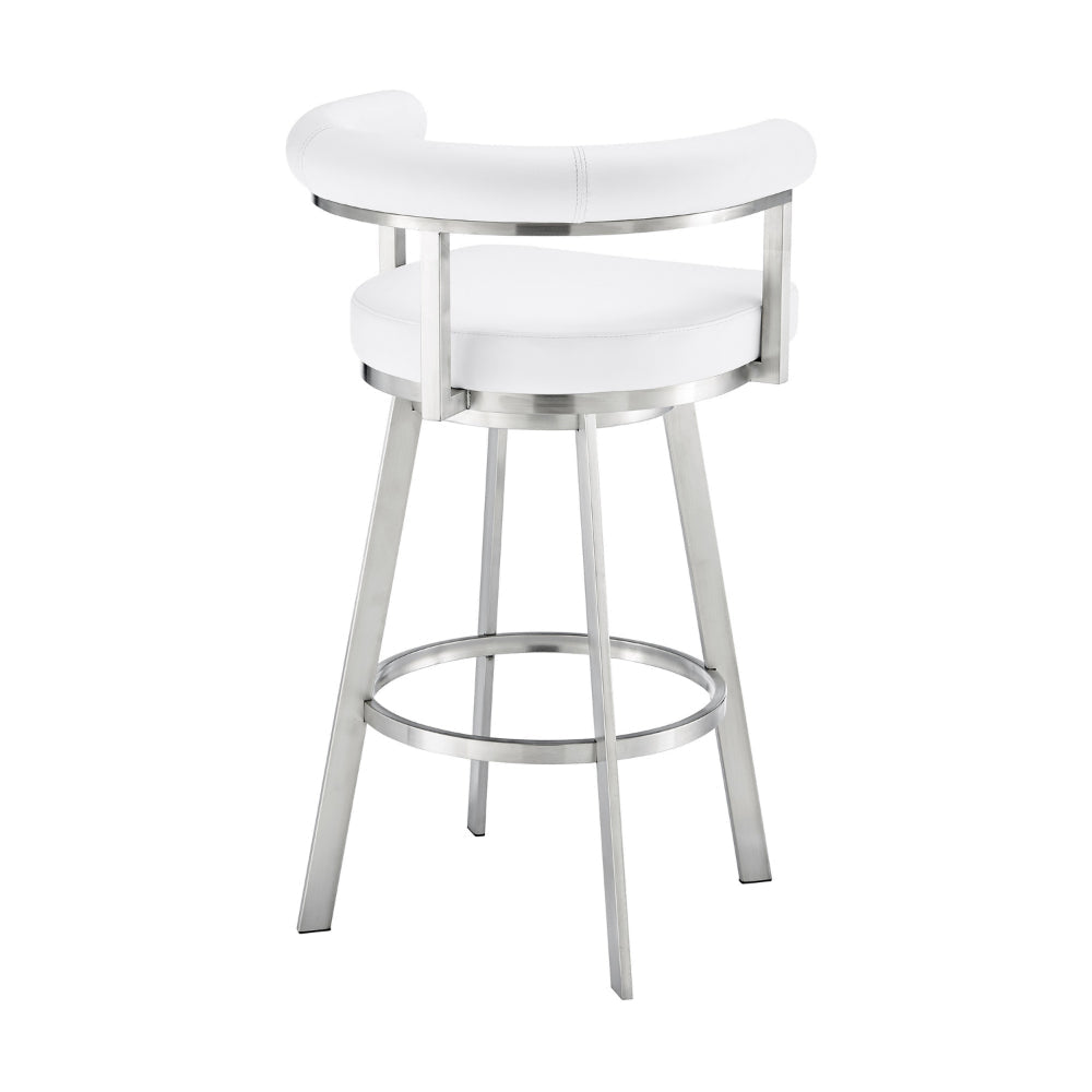 Weni 26 Inch Swivel Counter Stool Chair Barrel Open Back White Steel By Casagear Home BM313660