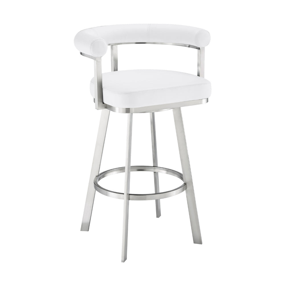 Weni 26 Inch Swivel Counter Stool Chair, Barrel Open Back, White, Steel By Casagear Home