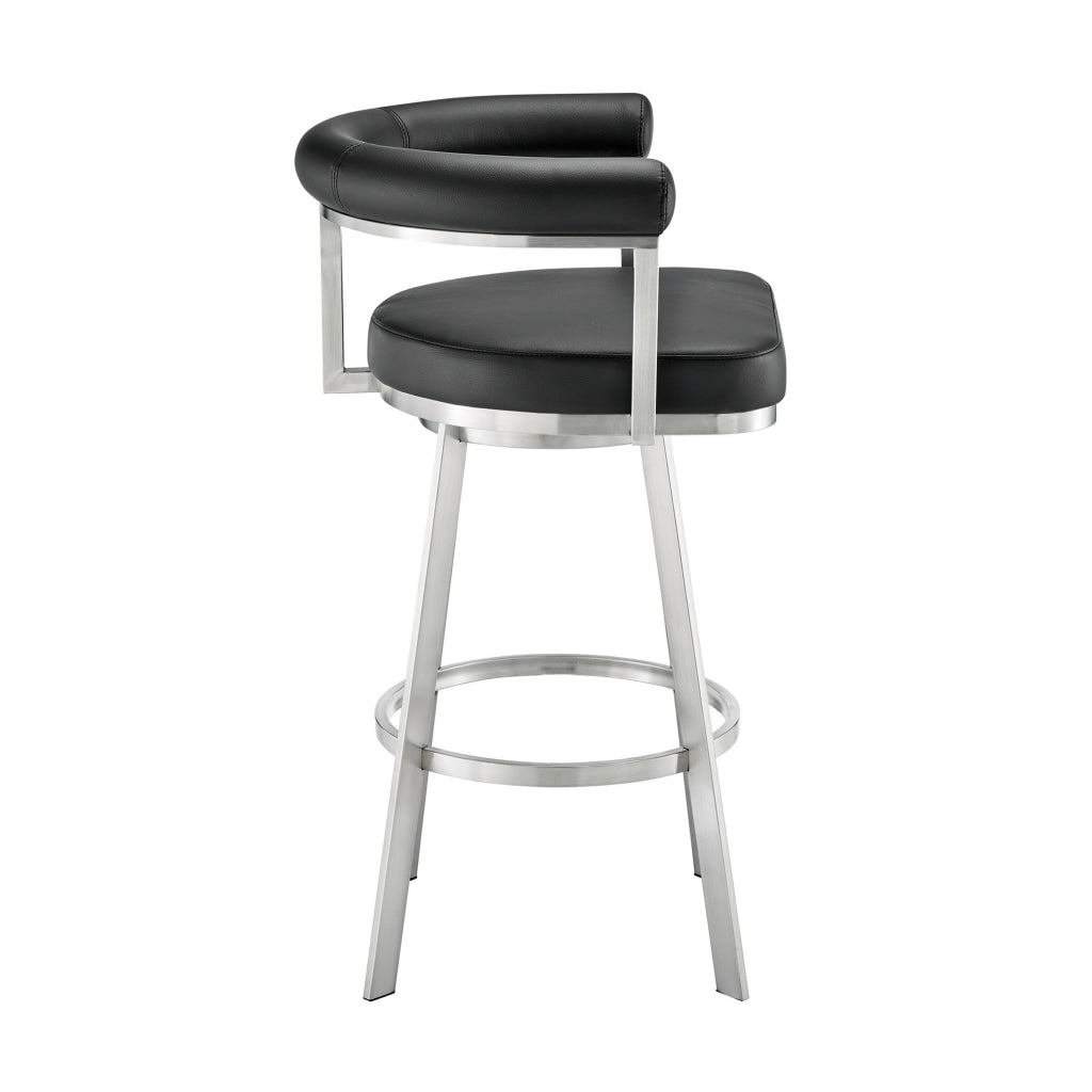 Weni 30 Inch Swivel Barstool Chair Barrel Open Back Black Steel Frame By Casagear Home BM313661