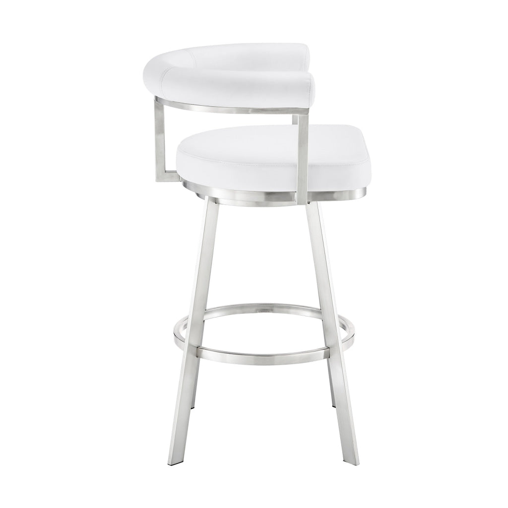 Weni 30 Inch Swivel Barstool Chair Barrel Open Back White Steel Frame By Casagear Home BM313663